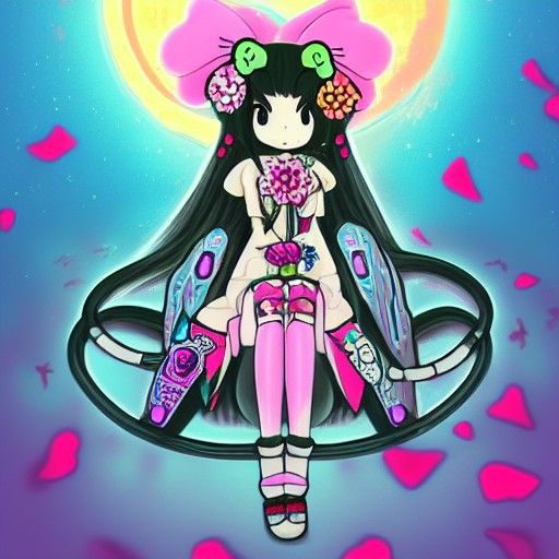 Hello Kitty Aztec Goddess in Ghibli Anime Style