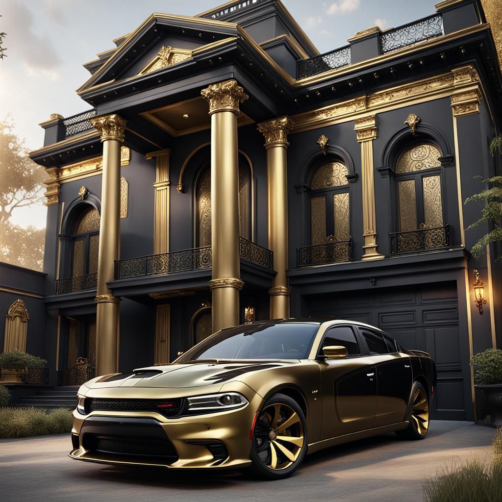 Black and Gold Luxury Mansion with Matching Car