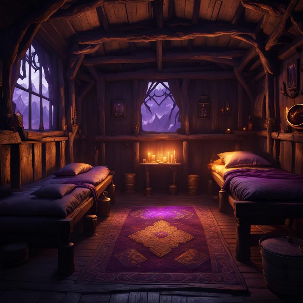 Dark Fantasy Obsidian Cabin Interior in 8k Resolution