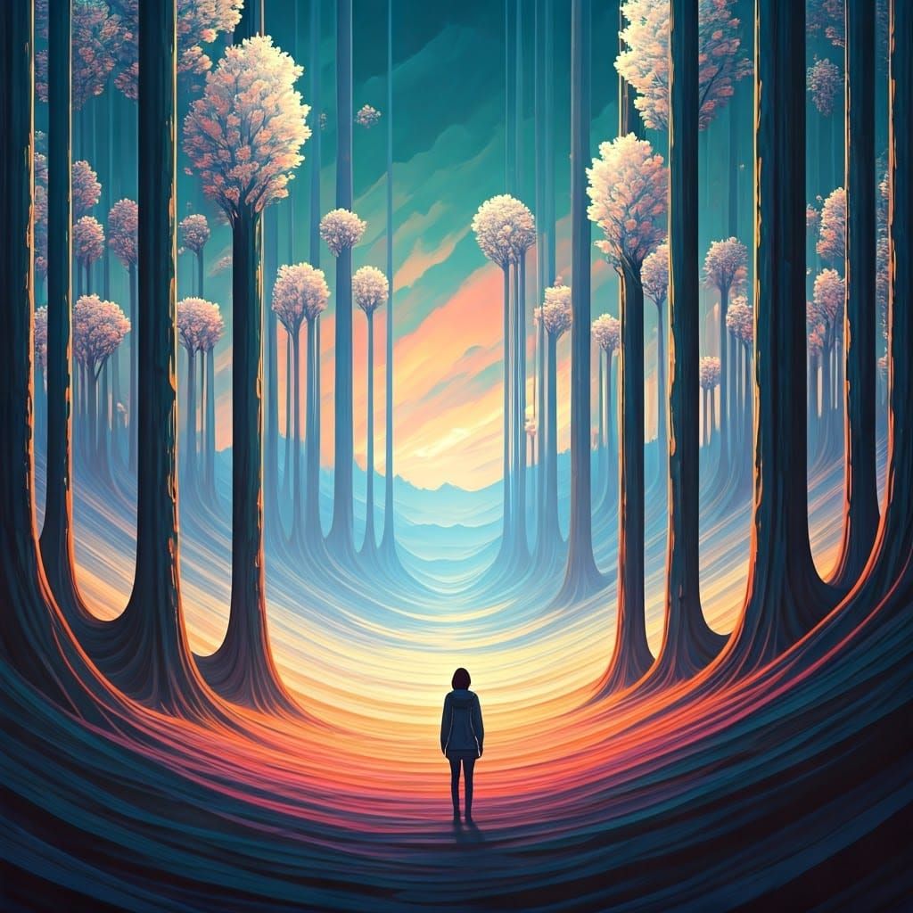 Dreamlike Futuristic Landscape with Iridescent Colors and Sh...