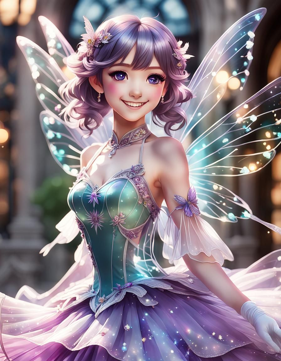 Kawaii Anime Fairy with Transparent Wings