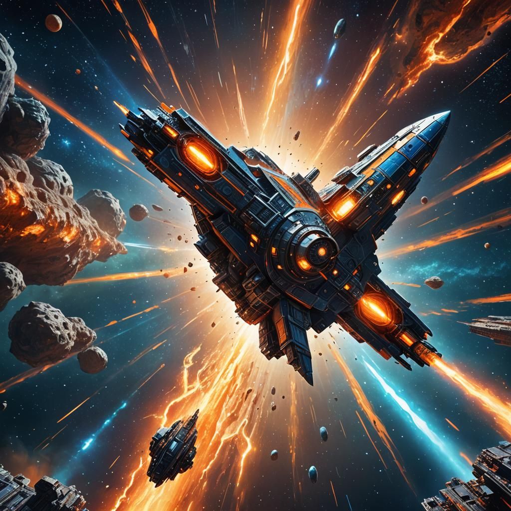 Spaceship Fires Cosmic Cannon in Digital Matte Painting