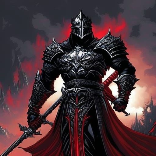 Grimdark Paladin in Crimson Armor on Roses