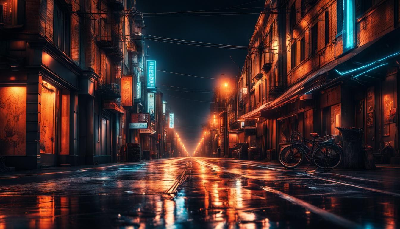 Hyperrealistic Night Street in 3D Abstract Art