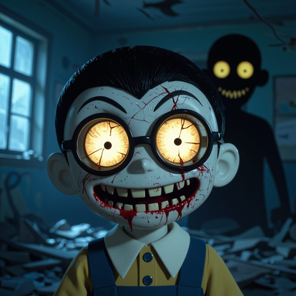 Disturbing HD 8K Cinematic Portrait of Haunted Nobita