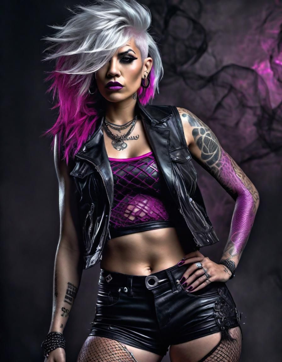 Rocker Girl with Silver Hair and Tattoos