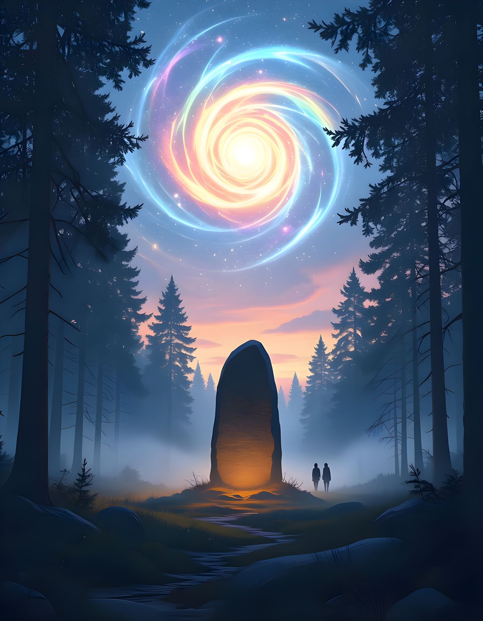 Nordic Forest at Twilight with Glowing Runestone