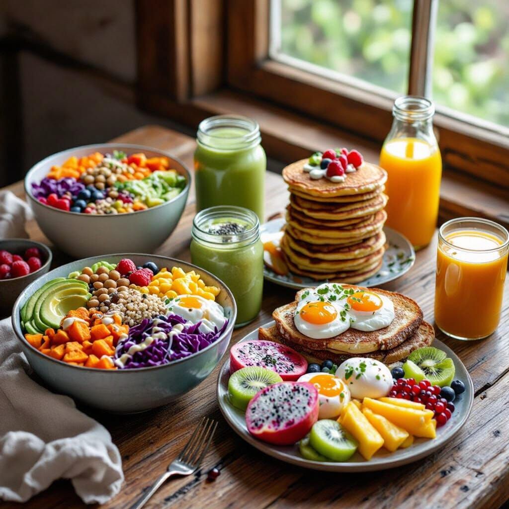 Vibrant Sunday Brunch Flat-Lay in Natural Sunlight