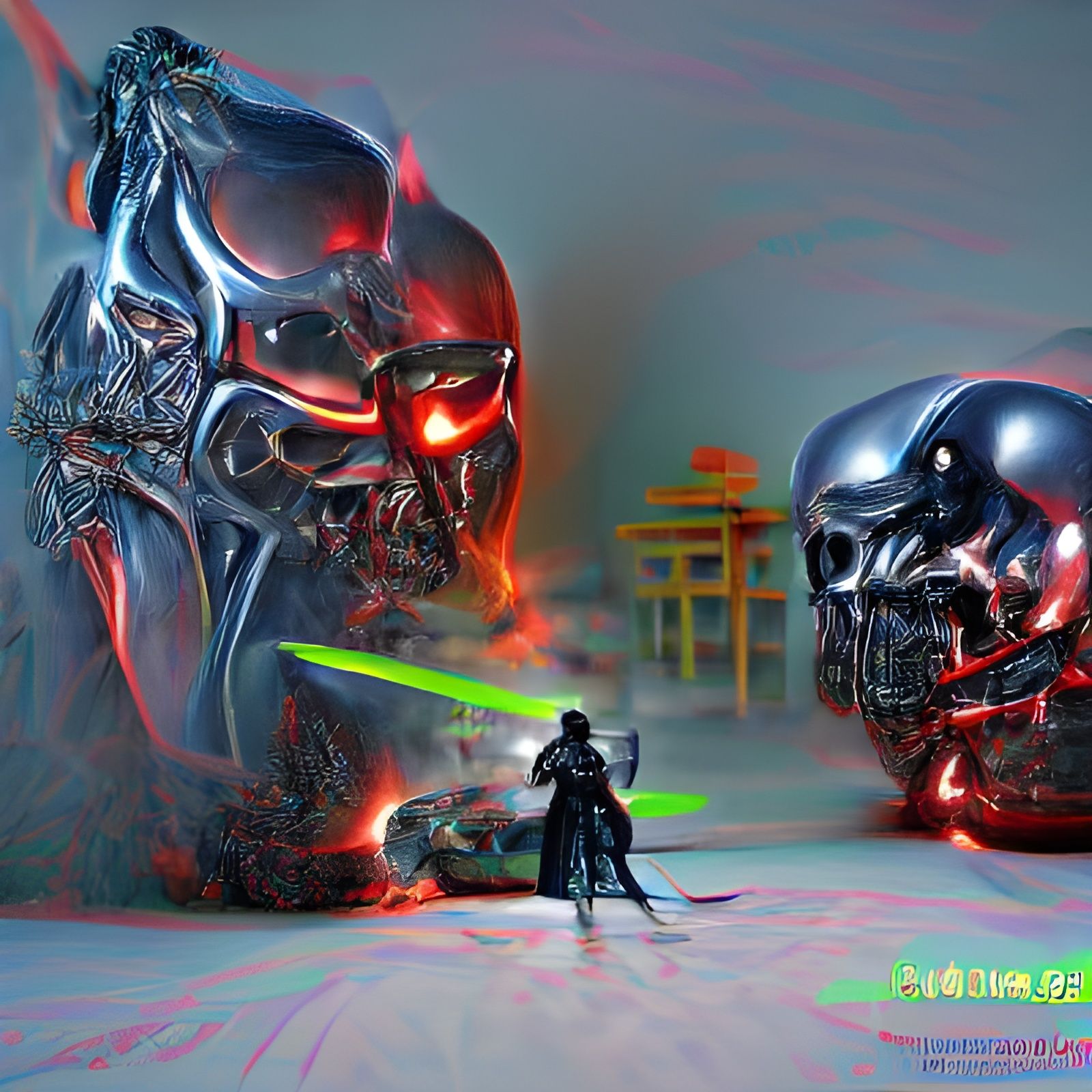 Cyberpunk Battle: Terminator vs Samurai, Digital Art
