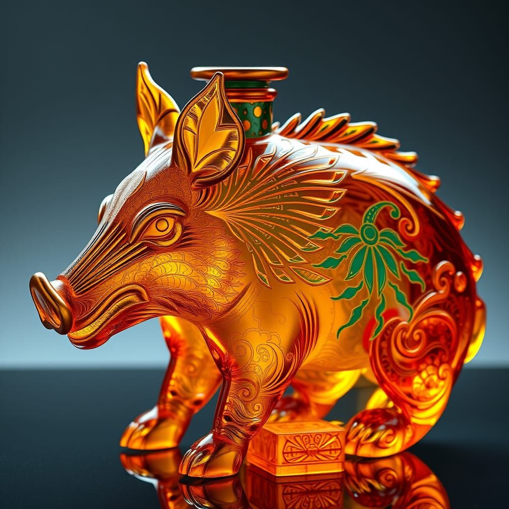 Golden Boar Decanter in Art Deco Style