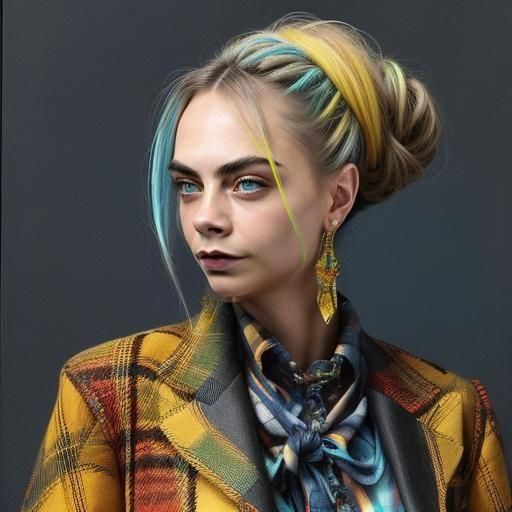 Colorful Plaid Portrait as Oil Painting