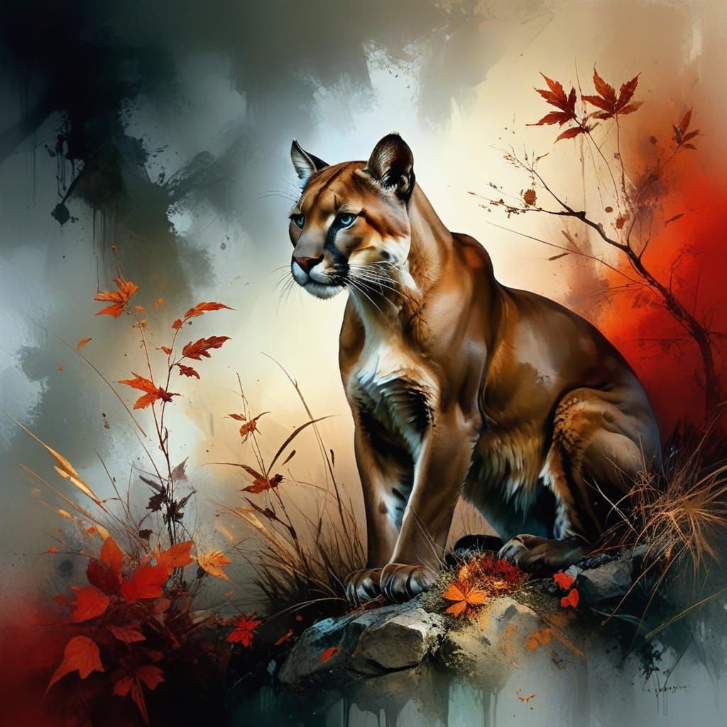 Ethereal Autumn Puma in Oil Paintings Style