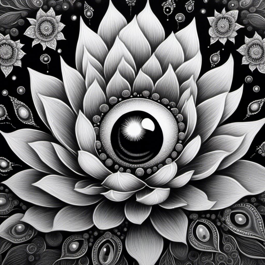 Detailed Charcoal Drawing: Lotus Flower Mandala