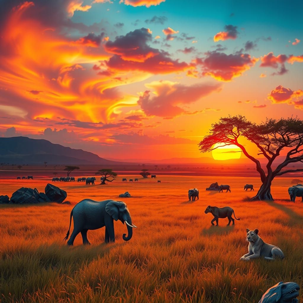 African savannah at sunset.