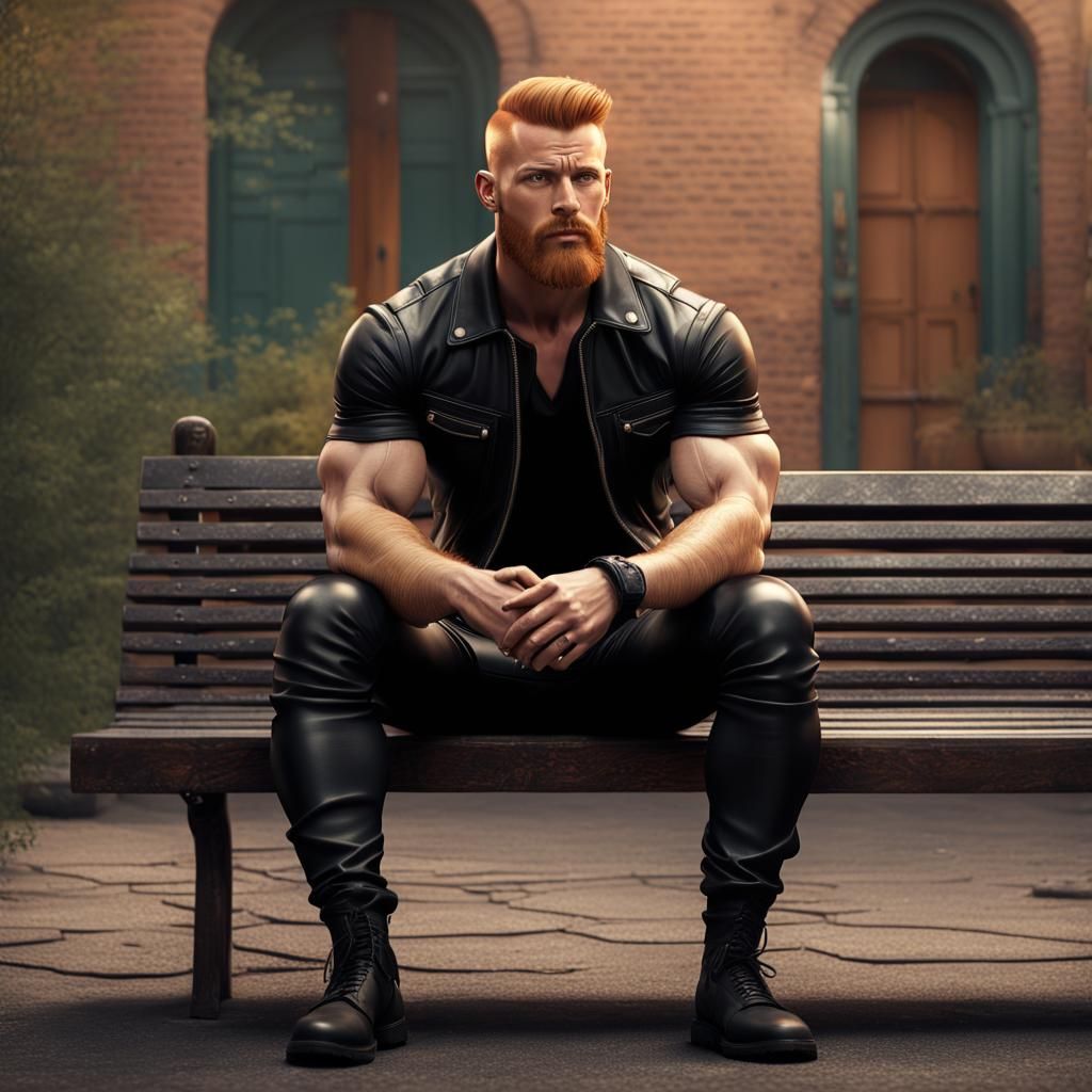 Ginger Muscle Man in Leather, Tom of Finland Style