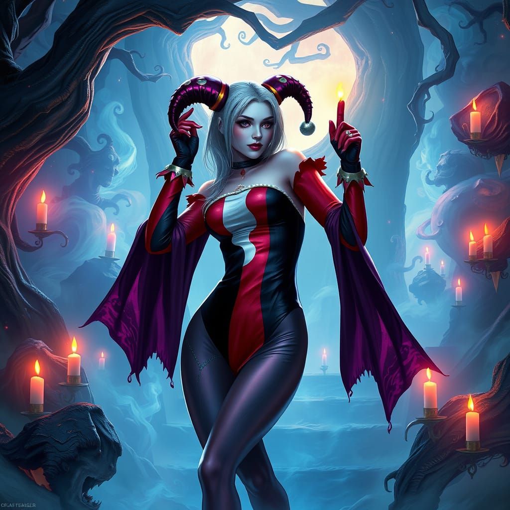 Mystical Harley Quinn in Whimsical Dreamworld