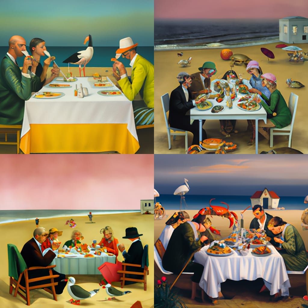Surreal Beach Dinner Illustration in Sowa Style