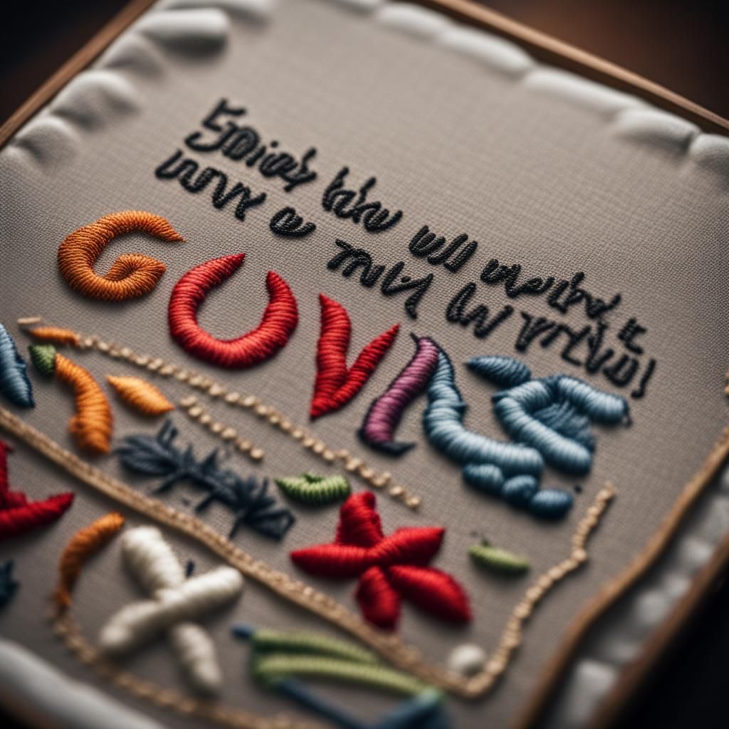 Intricate Embroidered Quote in Hyperrealistic Style