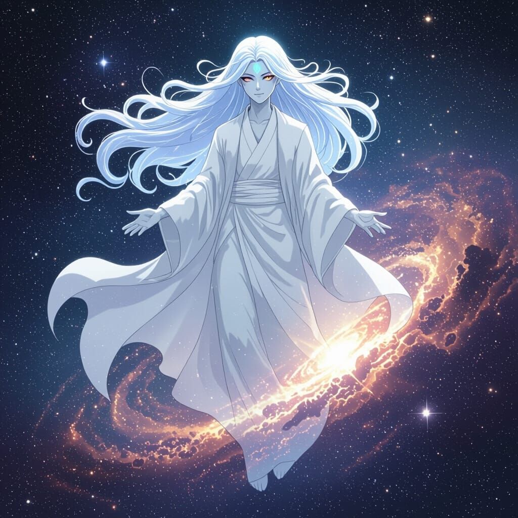 Androgynous Slime Creature in Cosmic Nebula