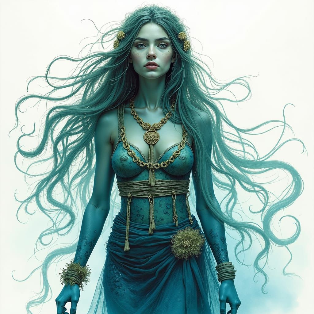 Sedna: Inuit Sea Goddess in Watercolor Double Exposure