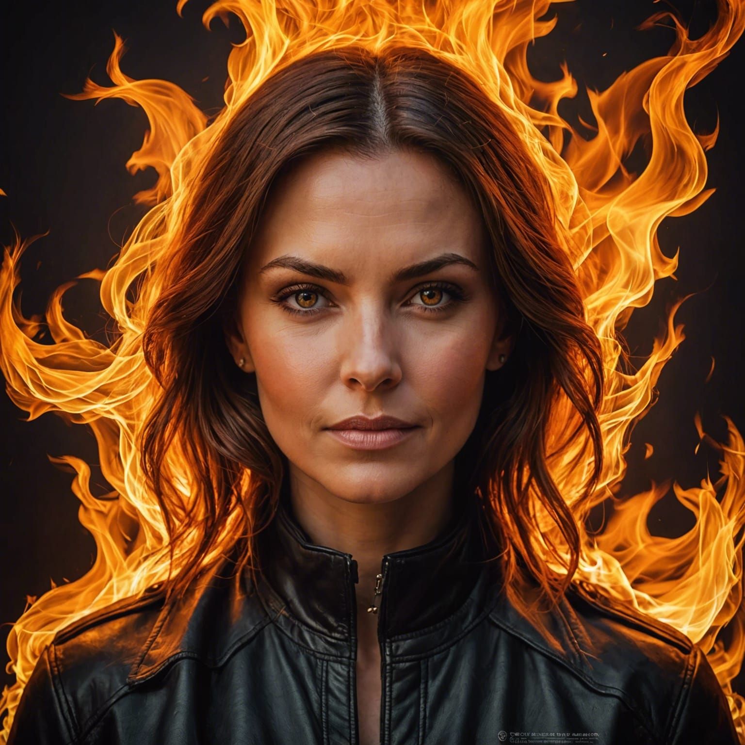 Hyperrealistic Woman's Portrait with Fire Background