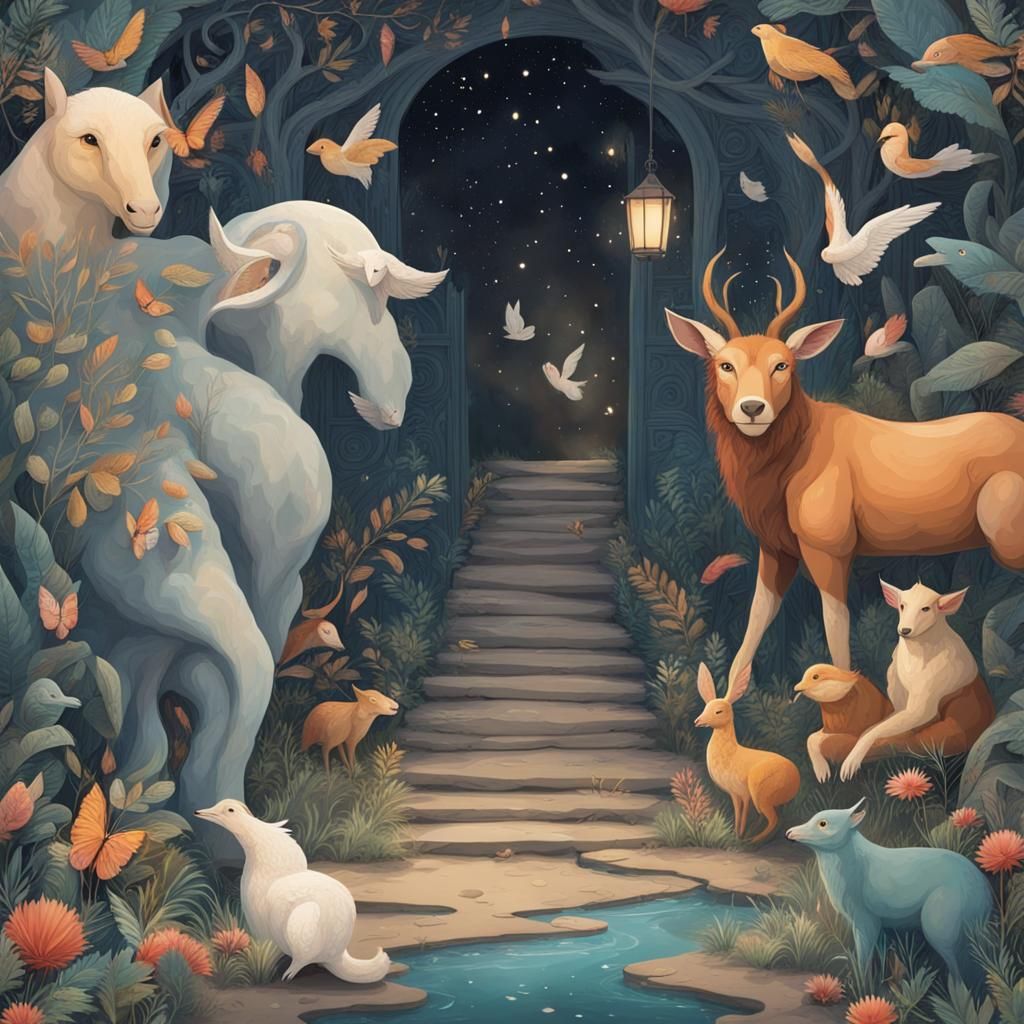 Magical Animals Adorn Art Deco Path