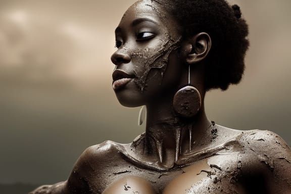 Clay-Covered Ebony Goddess: Photorealistic Digital Matte Pai...