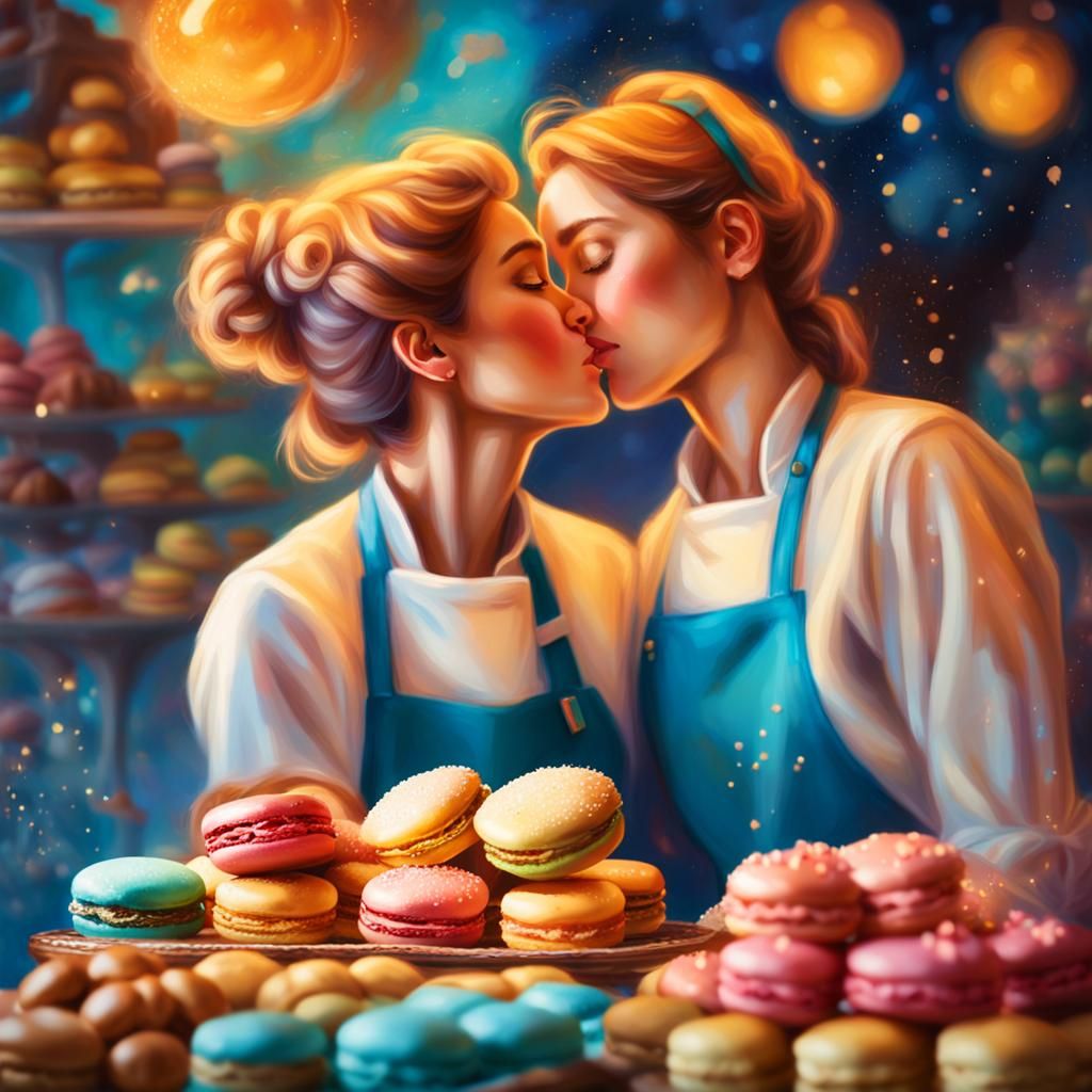 Magical Bakery: A Kiss in Oil Painting Style