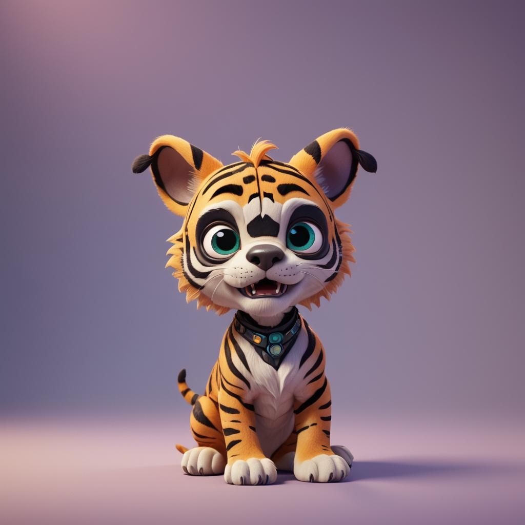 Playful Alien Tiger-Dog in Pixar-Style 3D Art