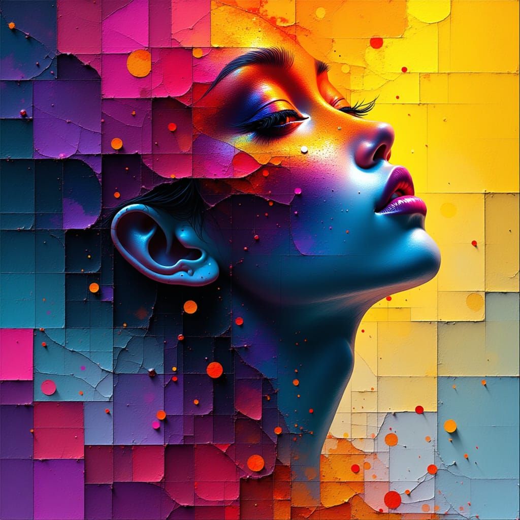 Fragmented Figure with Bioluminescent Aura