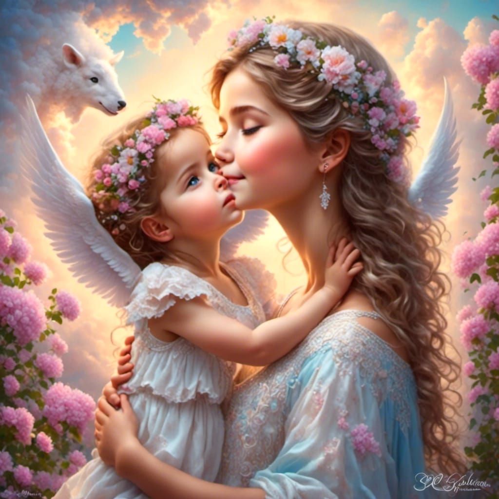 Touching Portrait of Mother and Child in Heaven