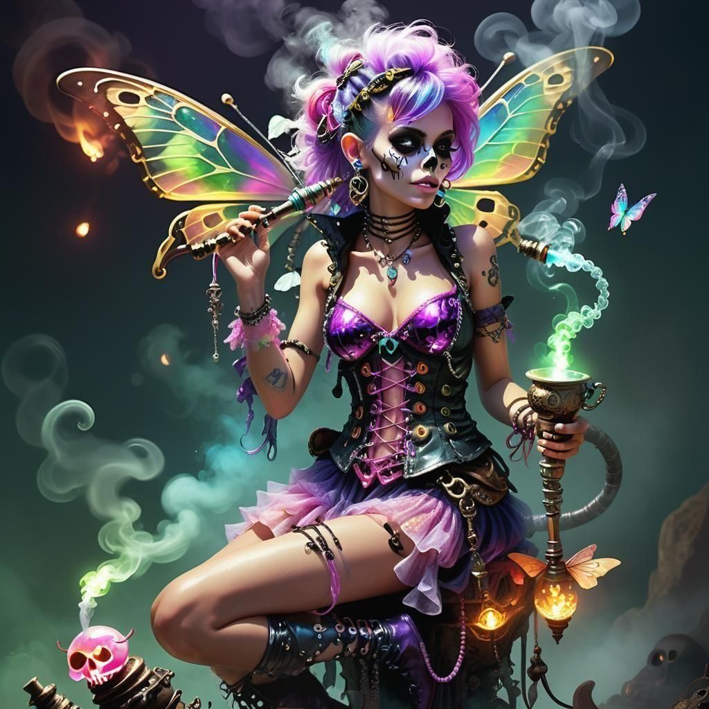 Funky Pixie Portrait with Caterpillar Companion