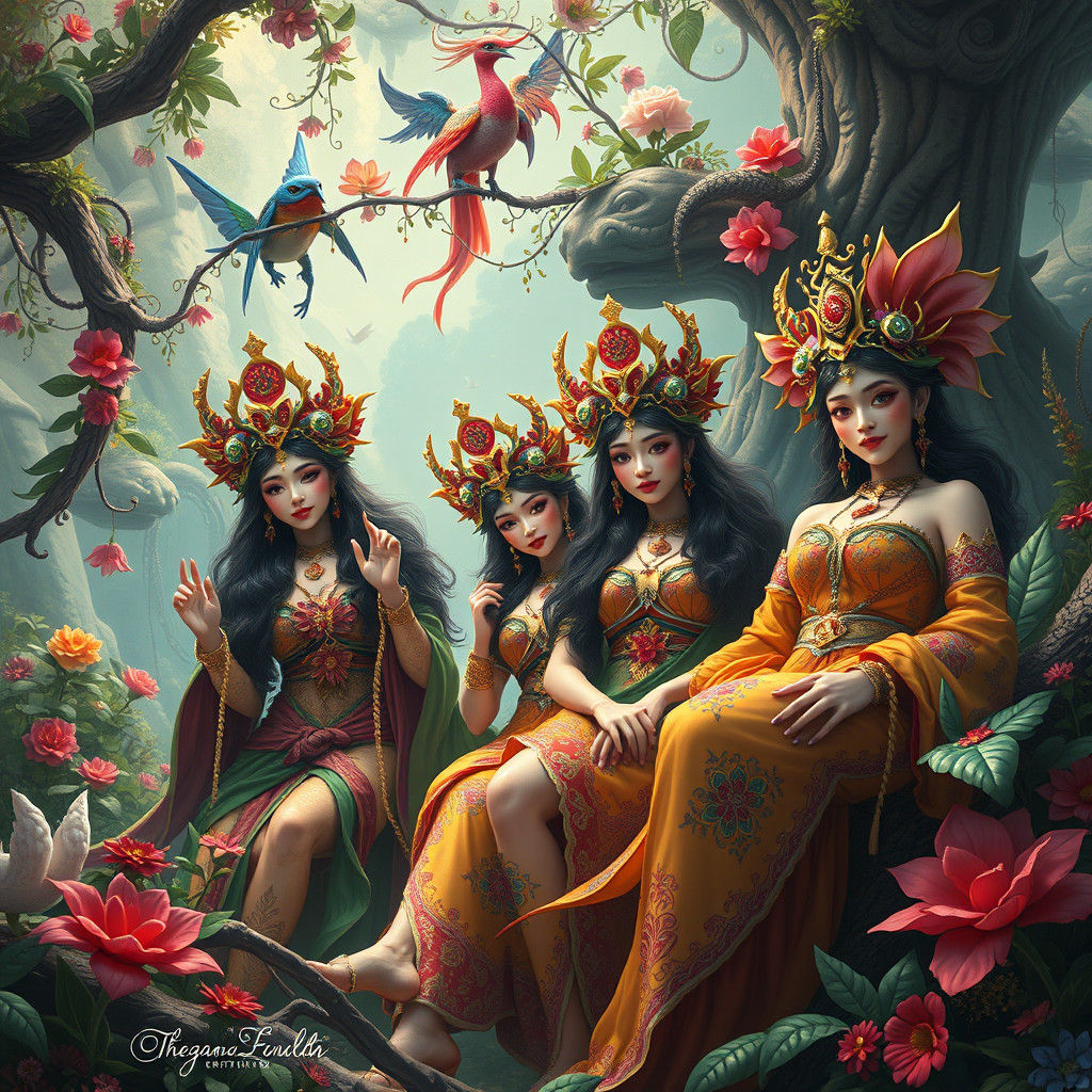 Mischievous Goddesses in a Dreamlike Fantasy Realm