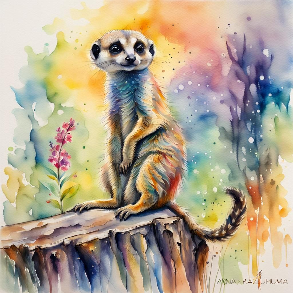 Fantasy Meerkat Portrait in Watercolour Style