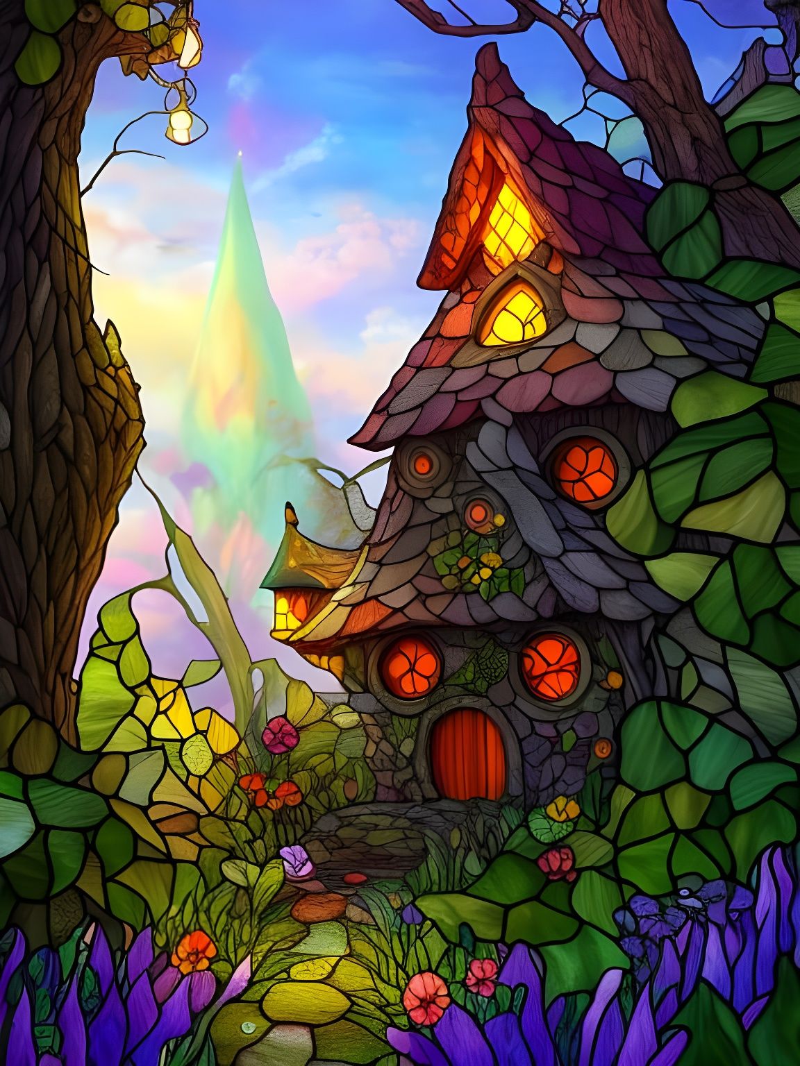 little faerie house made of stained glass