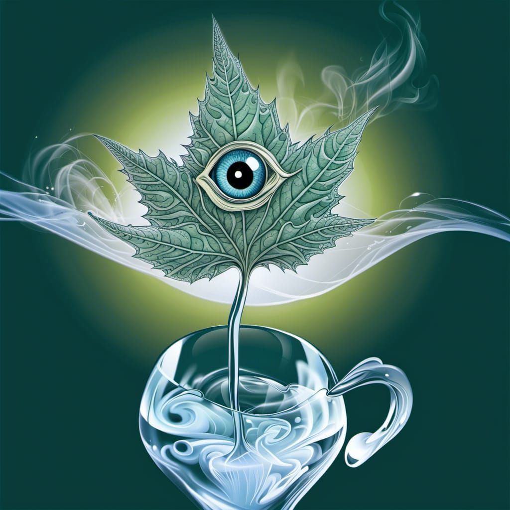 Cartoon Weed Leaf Contemplates Wine Glass