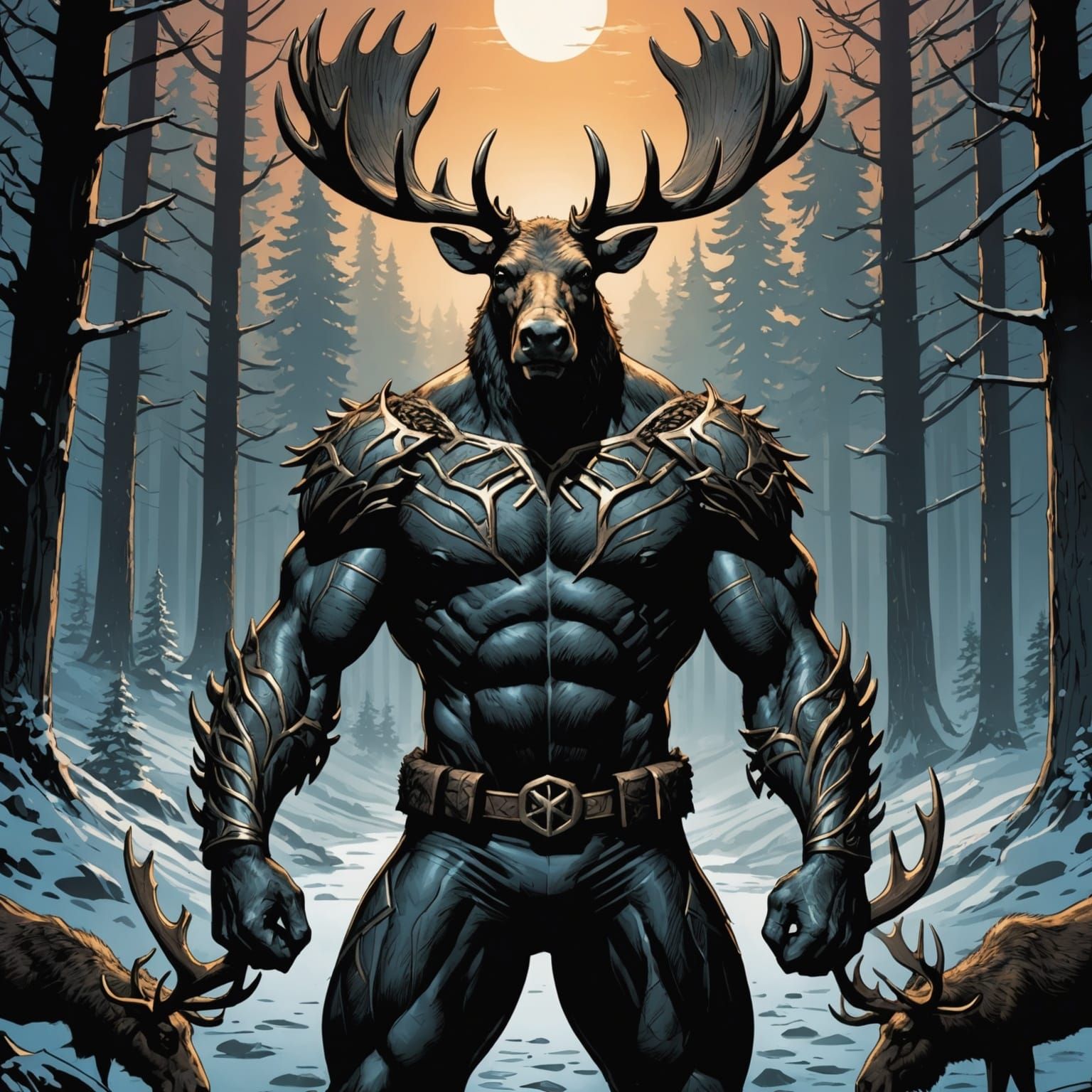 Moose Antler Superhero in Comic Book Art