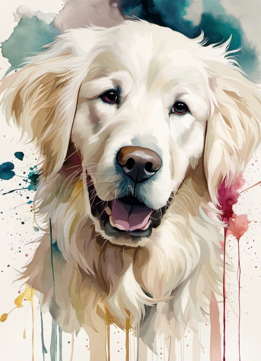 Expressive Golden Retriever Puppy Portrait in Watercolor