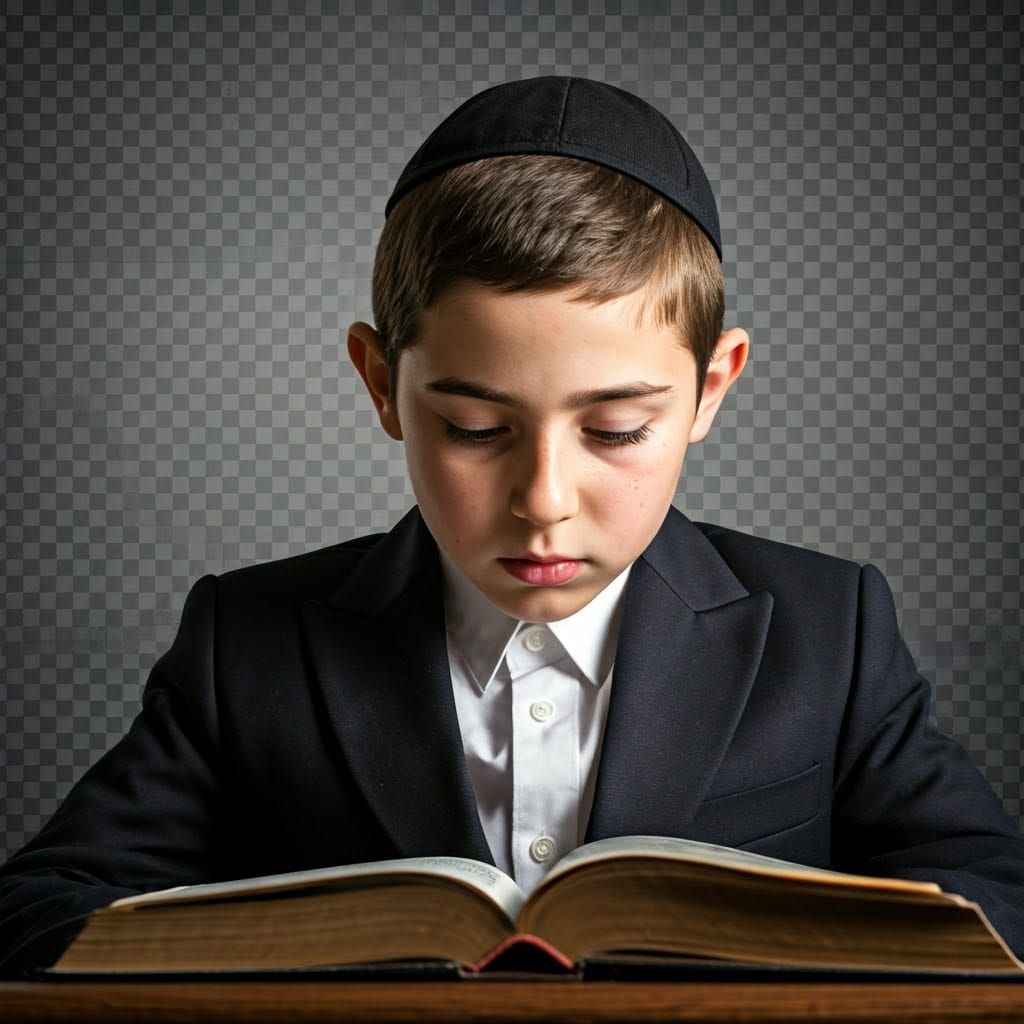 Contemplative Ultra-Orthodox Youth in Traditional Attire