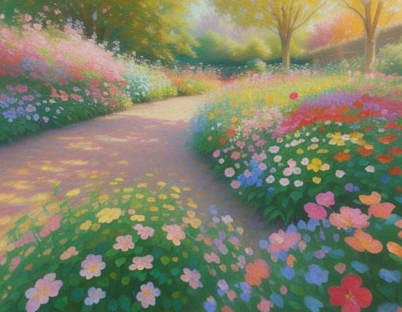 Impressionist Oil Painting of a Flower Garden