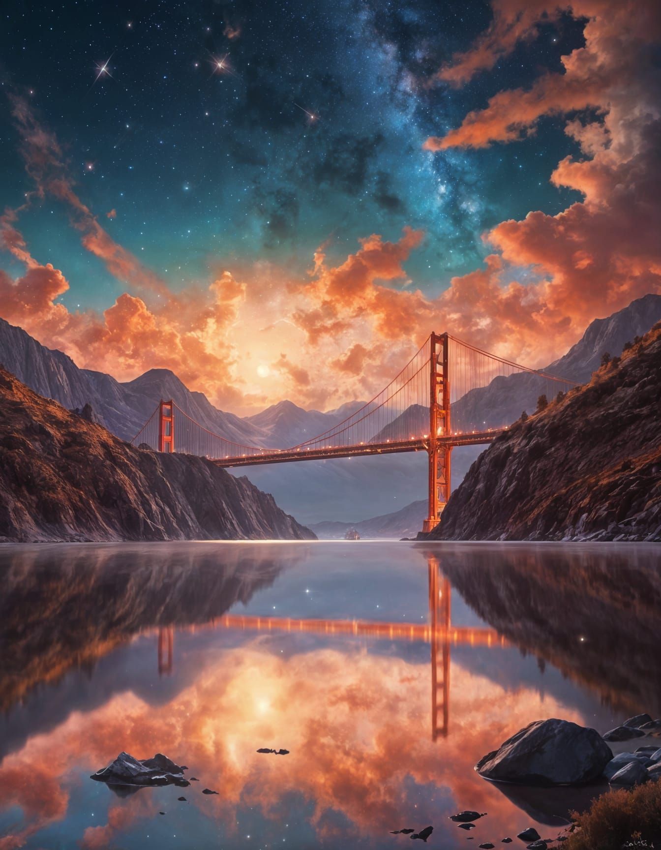 Golden Gate Bridge Surreal Dreamscape in Oil Painting Style