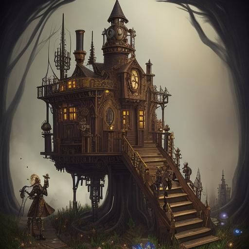 Steampunk Engine in Fairytale Setting