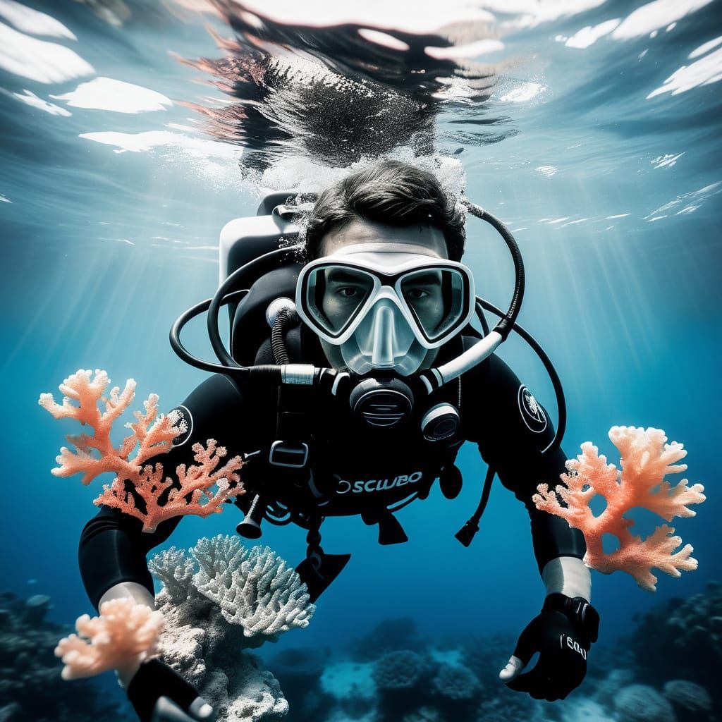 Diver Amidst Oceanic Double Exposure