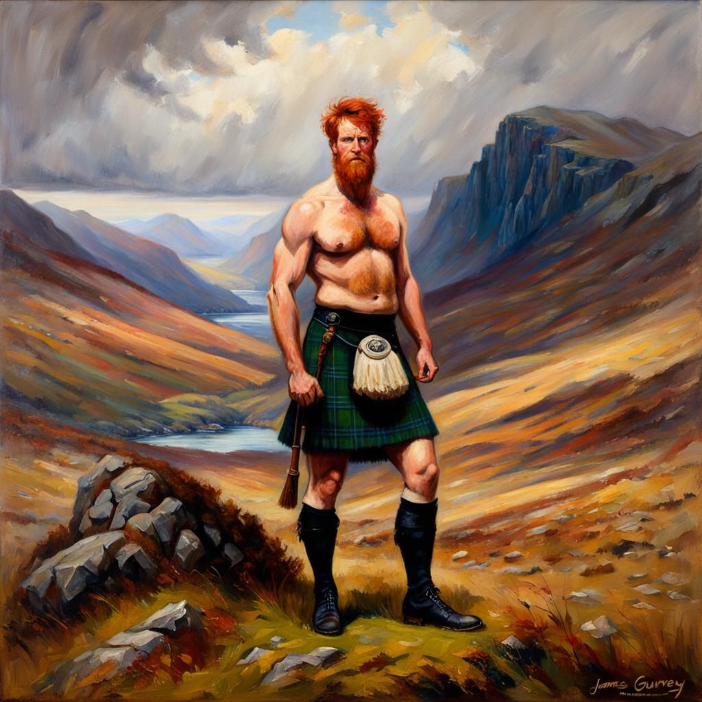 Highland Hunk: A Scottish Oil Painting