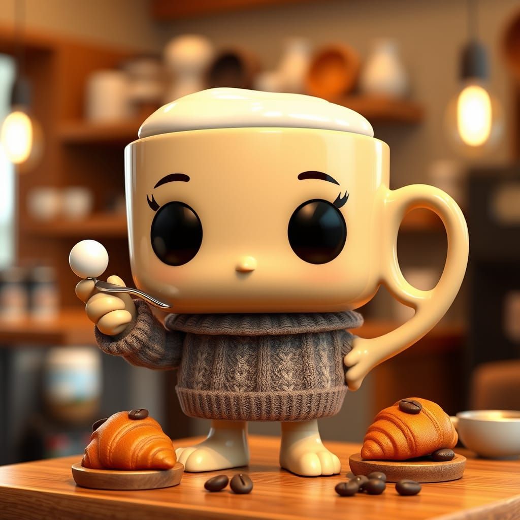Anthropomorphic Coffee Mug Vinyl Figure in Anime Style