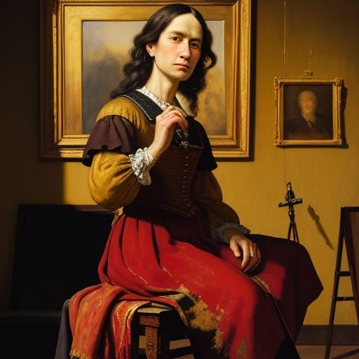 Mysterious Woman in Warm Golden Light, in Old Master Style