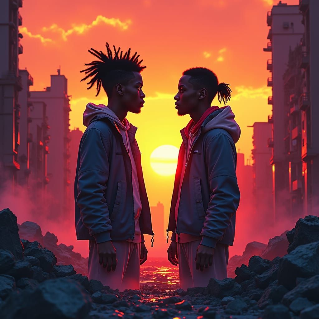 Resilient Youths in War-Torn City: Anime Cyberpunk Style