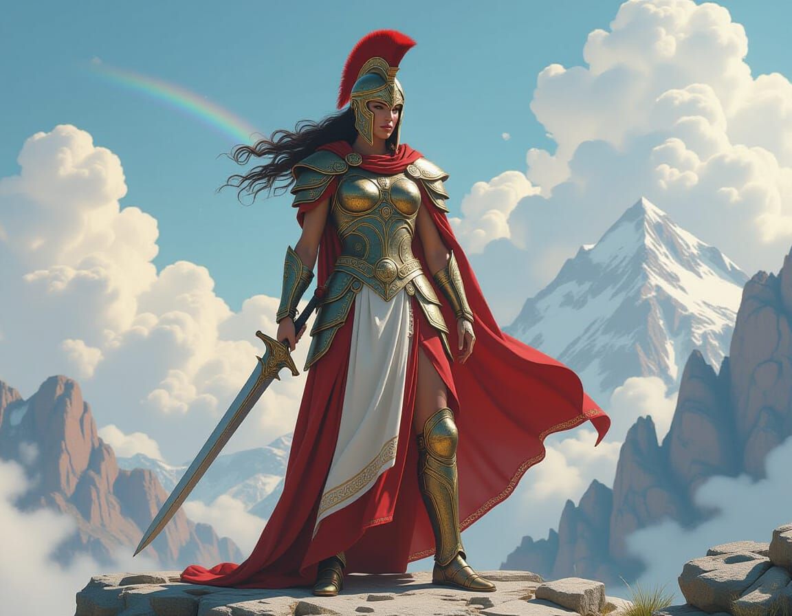 Fantasy Warrior on Olympus in Hyperrealistic Style