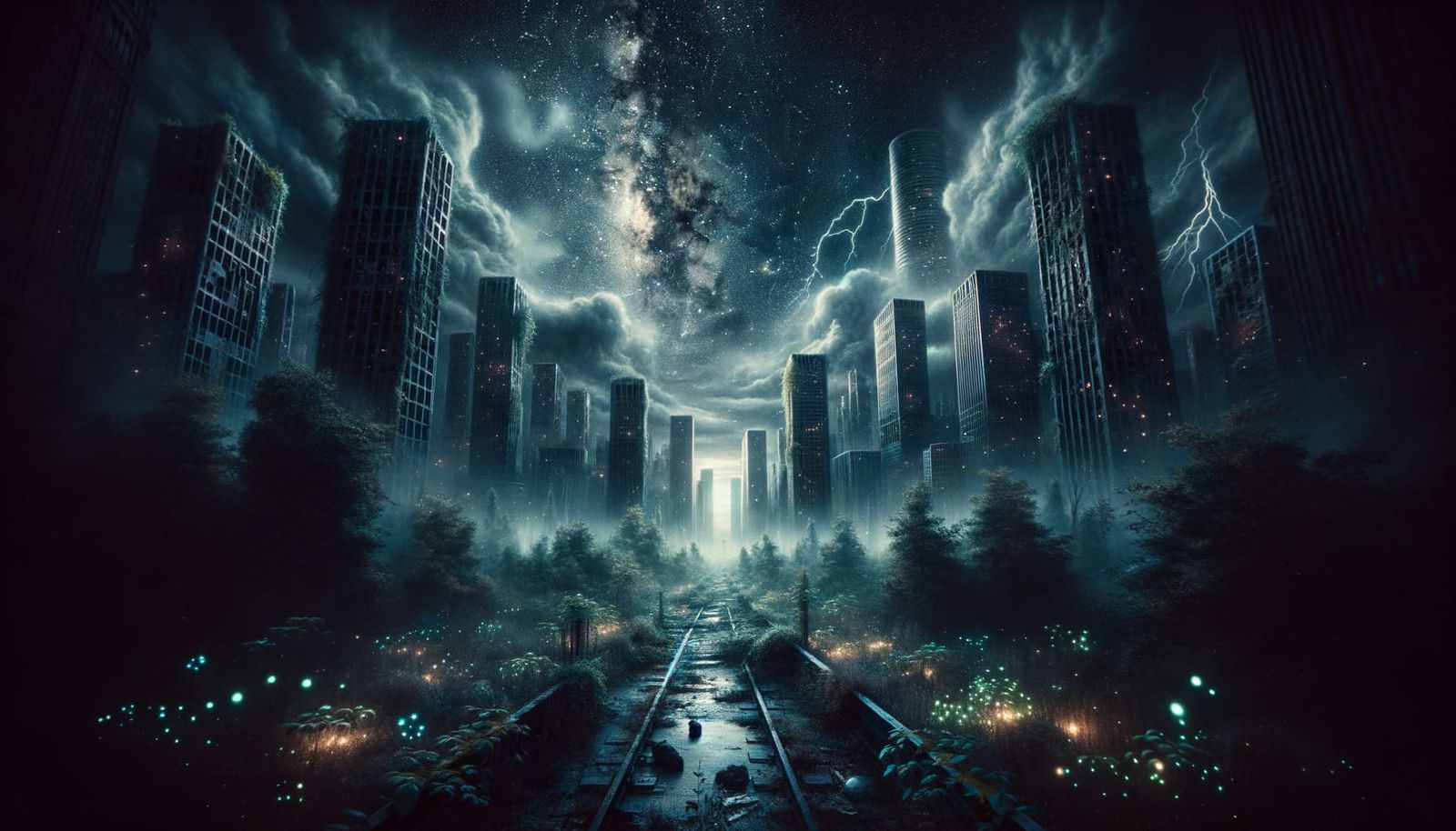 Desolate Metropolis Under a Starry Sky