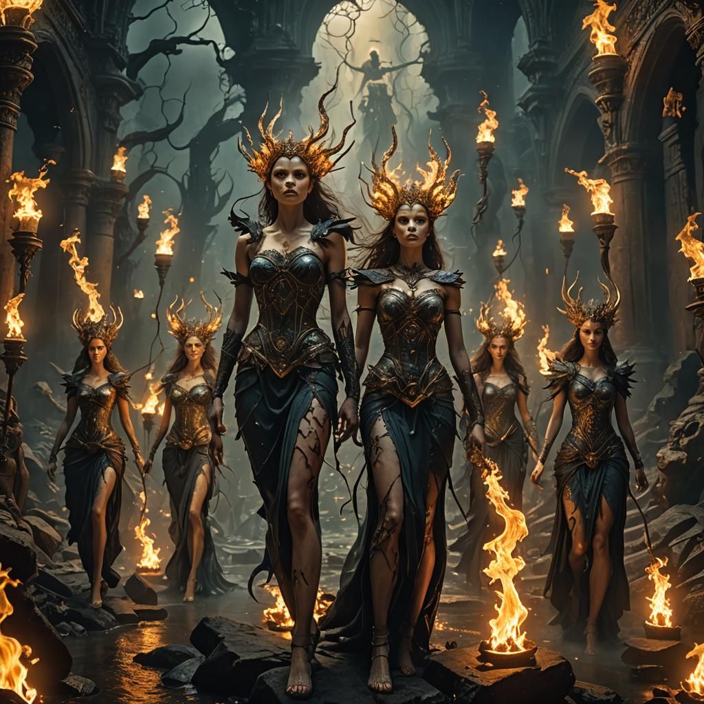 Ethereal Nymphs of the Underworld: A Digital Painting